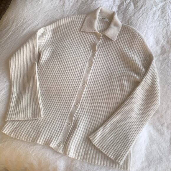 Reformation Fantino Cashmere Polo Collar Knit Button Cardigan Sweater Gossamer - Picture 7 of 11